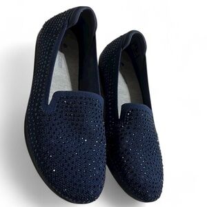 Clarks Womens Carly Dream Loafer Flat Navy Knit/Sparkles size 9.5